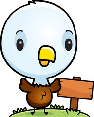 Sticker - Cartoon Baby Bald Eagle Wood Sign