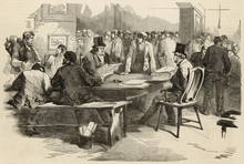 Striking Masons Meeting In A London Pub. Date: 1859