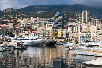 Wall Mural - Panoramic view on marina and residential buildings in Monte Carlo