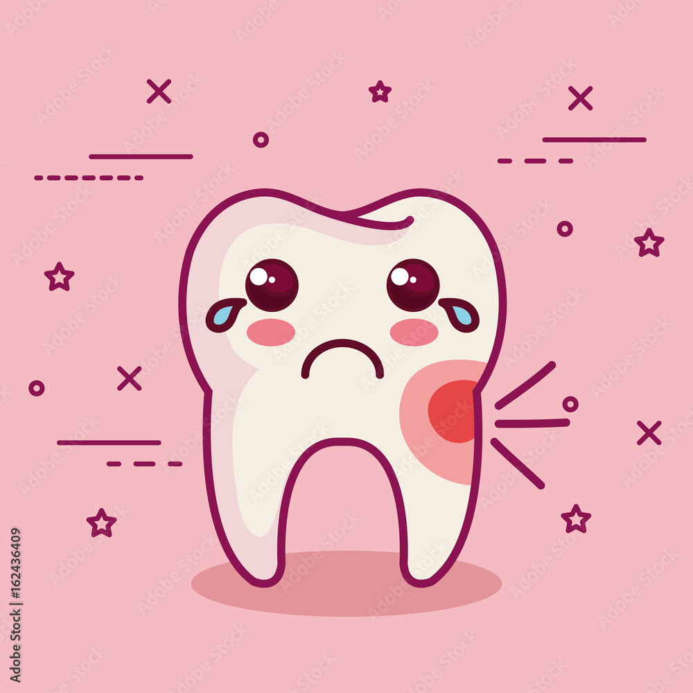 Kawaii sick tooth over pink background vector illustration