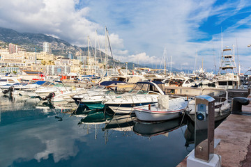 Wall Mural - Panoramic view on marina and residential buildings in Monte Carlo