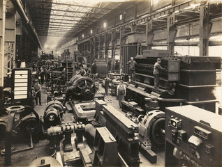factory interior - circa 1900. date: early 20th century