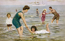 Dutch Family On Beach. Date: 1919