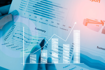 Double hand people check profit graph . Stock markets financial or Investment strategy background Business chart concept