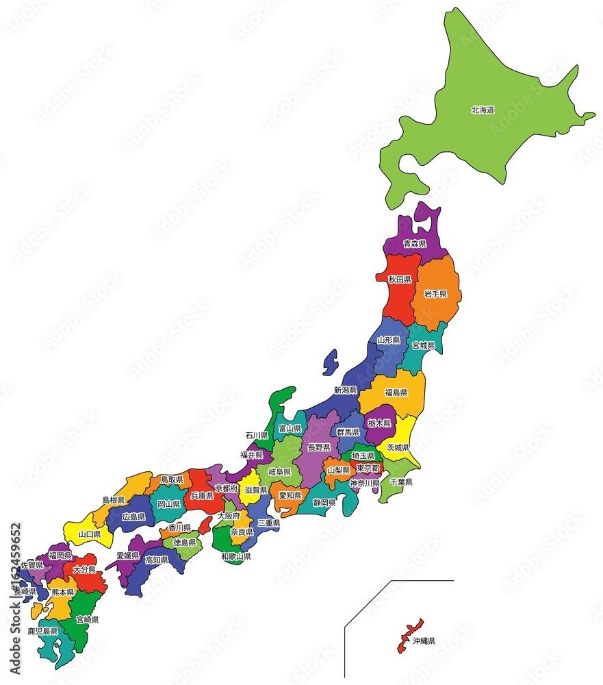 日本地図（都道府県別-文字つき） Stock Vector | Adobe Stock