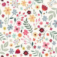 Seamless Pattern With Flowers And Plants
