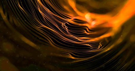 Wall Mural - abstract stream array colorful glitter sparkle yellow, orange lines with particles on black background science and research concept