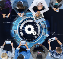 Wall Mural - technology digital network cog teamwork concept