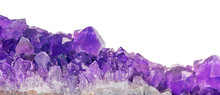 Lilac Amethyst Crystals Closeup On White