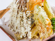 Mixed tempura sushi style, close up