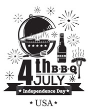 US Independence Day Design. Fourth Of July. Festive Salute And Barbecue. 4th Jule B-B-Q. Federal Holiday In The United States. Vector Illustration