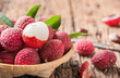 fresh organic lychee fruit on basket