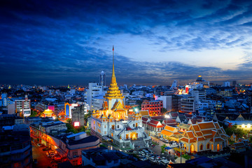 Wat Trimitr in chinatown or yaowarat area in Bangkok city, Thailand