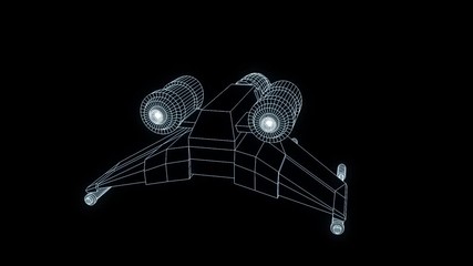 Wall Mural - Futuristic Spaceship in Hologram Wireframe Style. Nice 3D Rendering
