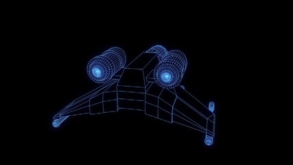 Wall Mural - Futuristic Spaceship in Hologram Wireframe Style. Nice 3D Rendering
