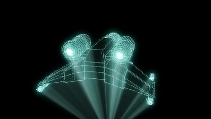 Wall Mural - Futuristic Spaceship in Hologram Wireframe Style. Nice 3D Rendering
