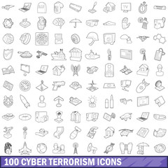 Wall Mural - 100 cyber terrorism icons set, outline style