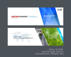 Wall Mural - Abstract vector set of modern horizontal website banners with colourful diagonal triangular shapes