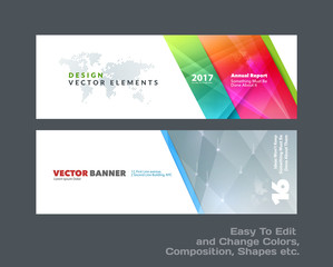 Wall Mural - Abstract vector set of modern horizontal website banners with colourful diagonal triangular shapes