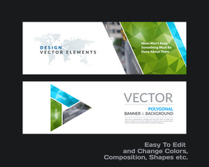 Wall Mural - Abstract vector set of modern horizontal website banners with colourful diagonal triangular shapes