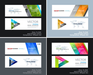Wall Mural - Abstract vector set of modern horizontal website banners with colourful diagonal triangular shapes