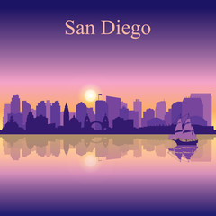 Wall Mural - San Diego silhouette on sunset background