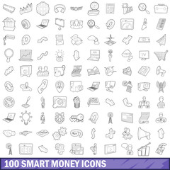 Wall Mural - 100 smart money icons set, outline style