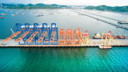 Sticker - Laem Chabang Port; Thailand - June, 27. The private container port to set up the new crane to accommodate the expansion import-export of Thailand on June 27,17.