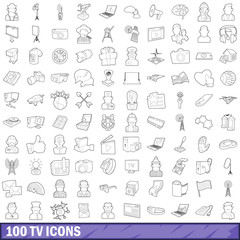 Sticker - 100 tv icons set, outline style