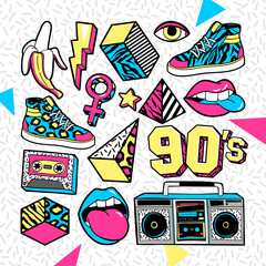 Wall Mural - Fashion patches in in 80s-90s memphis style.