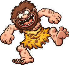 Happy Cartoon Caveman Laughing. Vector Clip Art Illustration With Simple Gradients. All In A Single Layer.