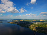 Fototapeta Na ścianę - Aerial view. River in the city Dnepr, Ukraine.