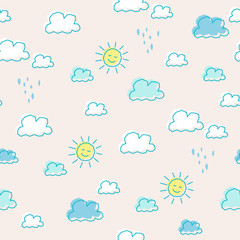 Aufkleber - seamless pattern with sun and clouds