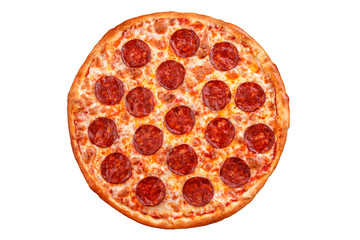Pepperoni pizza. Italian pizza on white background.