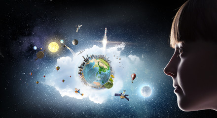Wall Mural - Exploring this great world . Mixed media