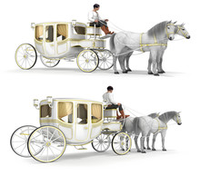 Coach With Coachman. Set Of 3d Images Isolated On White.