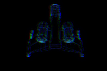 Wall Mural - Futuristic Spaceship in Hologram Wireframe Style. Nice 3D Rendering
