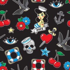Wall Mural - old school seamless pattern in rockabilly style.