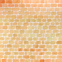 Hand Drawn Watercolor Wall Made Of Brown And Orange Bricks Background