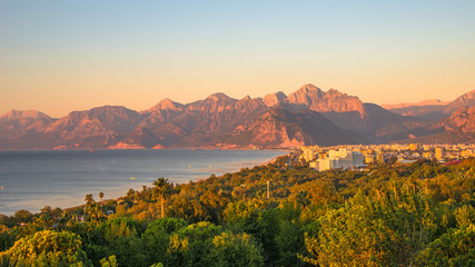 Wall Mural - View of Antalya Mediterranean seacoast at sunset, Antalya, Turkey