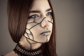 beautiful girl make up in cyberpunk style