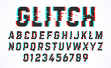 Trendy Style Distorted Glitch Typeface. Letters And Numbers 