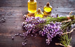 Bunches of fresh lavender with essential oil