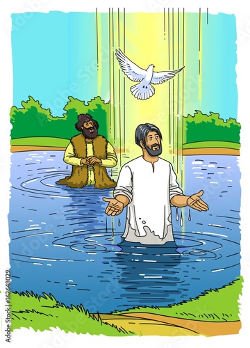 John baptized Jesus in the River Jordan and the Holy Spirit descends ...