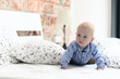 © alenamozhjer - Cute fun little boy is lying on the parent's bed