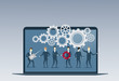 © mast3r - Business People Group Under Cog Wheel Work Together Brainstorming Process Strategy Concept Flat Vector Illustration
