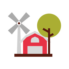 Sticker - farm stable building with windmill vector illustration design