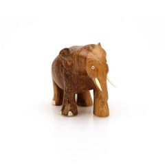 Wall Mural - Wooden souvenir elephant made of wood and ivory on a white background