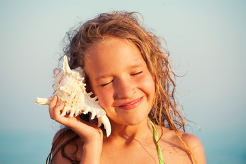 Girl on sea background