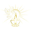 Baptism sacrament symbols. Gold and simple invitation design.